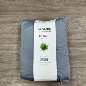 Pure Earth Organic 300 Thread Count Size King 6pc Sheet Set Grey Cotton